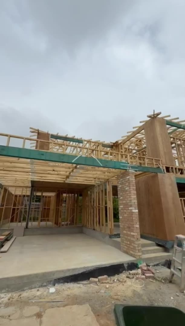 Timber frame of a two-storey build